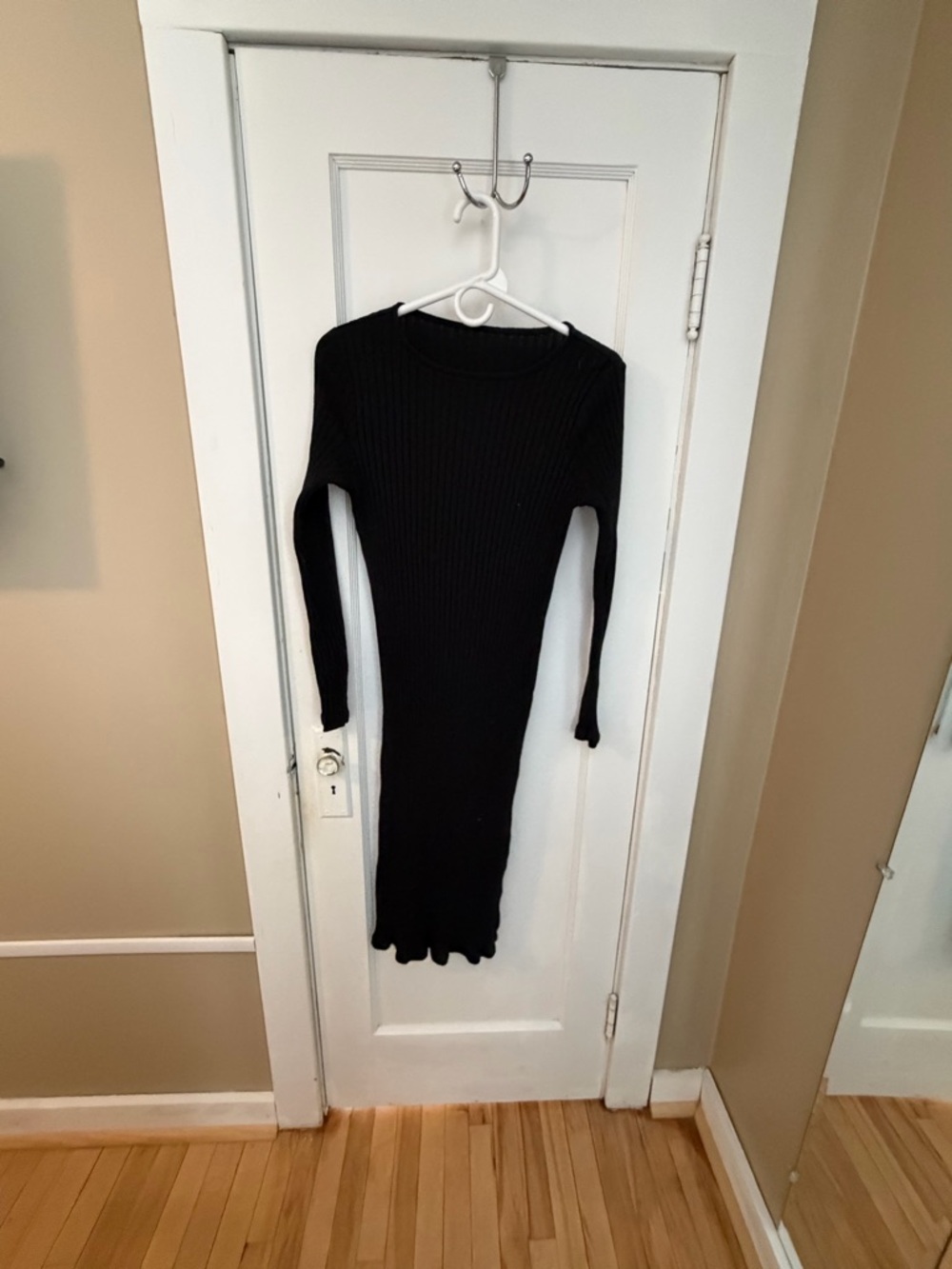 Black Ribbed Long Sleeve Bodycon Dress